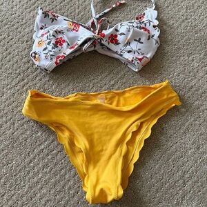 Floral Bikini Top and Yellow Bottom Set
